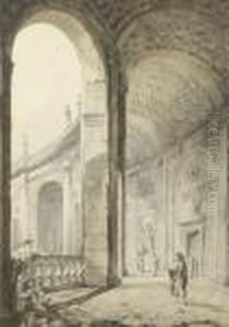 Figures Strolling In The Colonnade Of The Palazzo Farnese At Caprarola Figures Strolling In The Colonnade Of The Palazzo Farnese At Caprarola