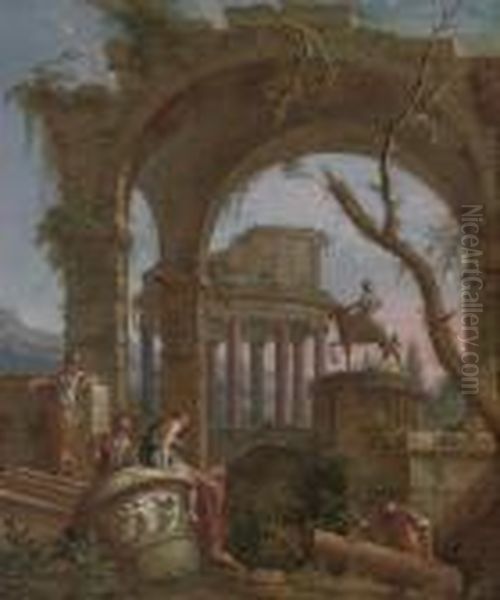 A Capriccio Of Classical Ruins With Soldiers Resting By A Giant Urn - view 1
