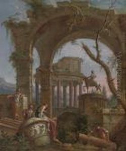 A Capriccio Of Classical Ruins With Soldiers Resting By A Giant Urn A Capriccio Of Classical Ruins With Soldiers Resting By A Giant Urn