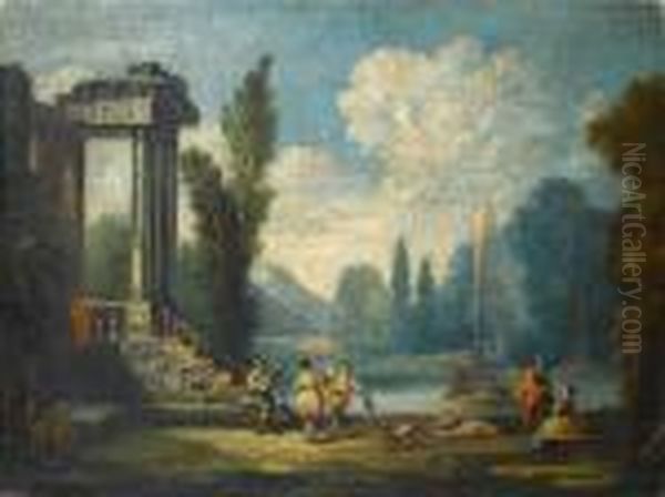 Figures Dancing And Making Music Before The Ruins Of A Temple - view 1