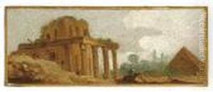 A Capriccio With Figures Amongst Roman Ruins; And A Companion Painting by Hubert Robert