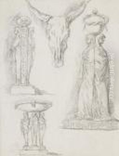 Etude De Trois Antiquites Egyptiennes Et D'un Bucrane - view 1