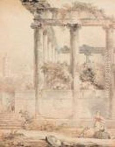 Le Temple De Saturne A Rome Anime De Personnages
Aquarelle by Hubert Robert