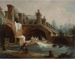 Laundresses At Work Under The Archway Of A Trellised Acqueduct