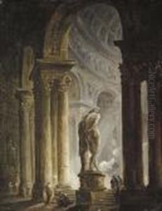 An Interior Of A Temple, With Figures By A Statue Of Hercules An Interior Of A Temple, With Figures By A Statue Of Hercules