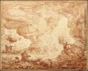 Personnages Dans Une Grotte De Cervara by Hubert Robert