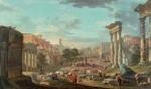 A Capriccio Of The Campo Vaccino With Figures Amongst Ruins