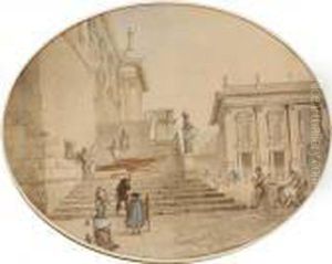 Les Escaliers Du Palais Du Capitole Et La Place Du Campiologlio by Hubert Robert