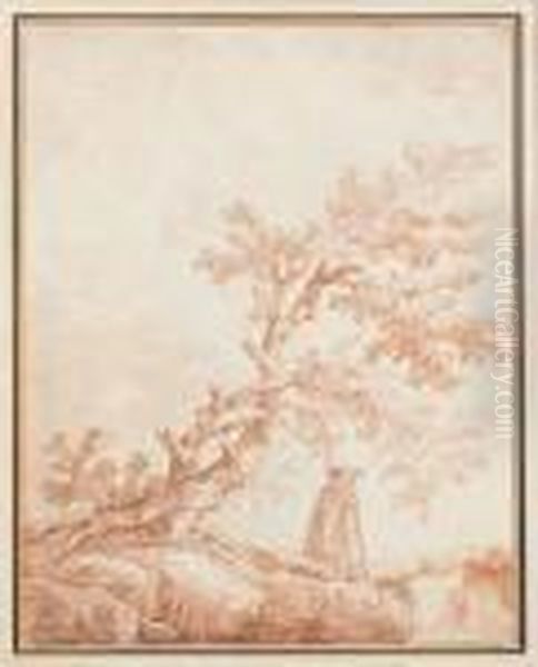 Homme Au Chapeau Tenant Une Canne Sous Un Arbre - view 1