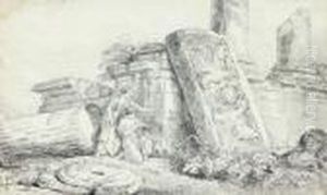 Femmes Et Enfant Dans Des Ruines by Hubert Robert