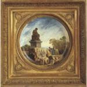 Italian Landscape With A Peasant Woman Standing By A Statue