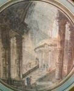 Figures Beneath Classical Ruins: Two by Hubert Robert