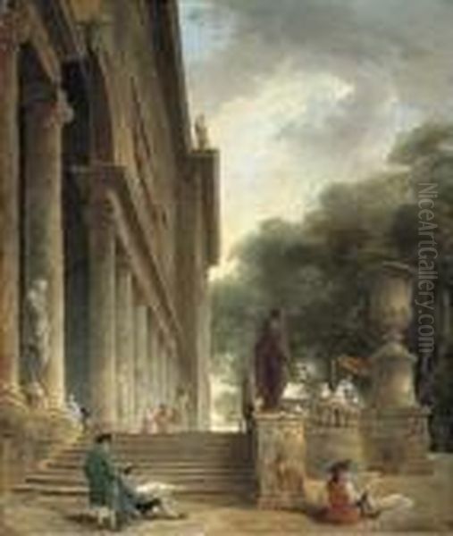 Colonnade Et Jardins Du Palais
Medici: Gentlemen Sketching In An Italianate Garden; And Restes Du
Palais Du Pape Jules: An Architectural Capriccio With Haymakers - view 1