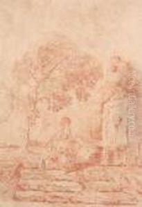 Young Girl By A Fountain by Hubert Robert