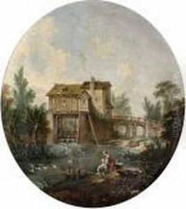 Romantiskt Landskap Med Tvatterska by Hubert Robert