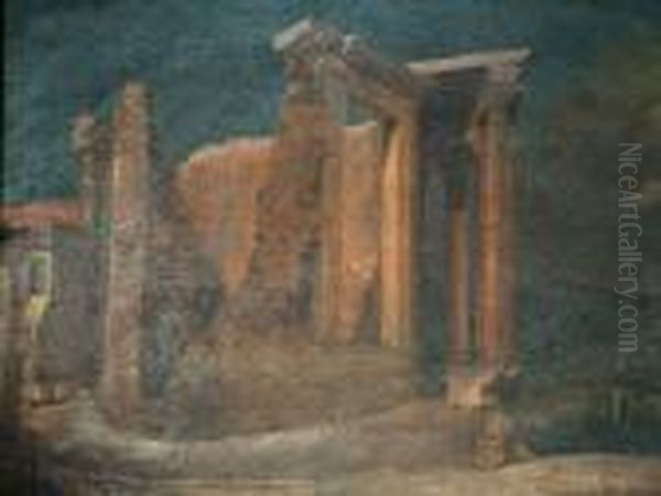 19th Century- Study Of A Classical Ruin - view 1