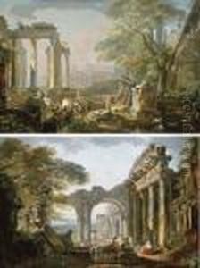 Figures Amongst Classical Ruins by Hubert Robert