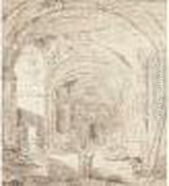 Personnages Dans Une Galerie En Ruine - view 1