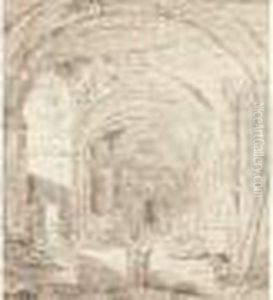 Personnages Dans Une Galerie En Ruine by Hubert Robert