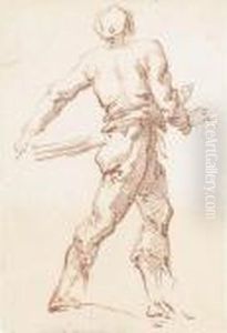 Un Homme Vu De Dos Marchant A Droite by Hubert Robert