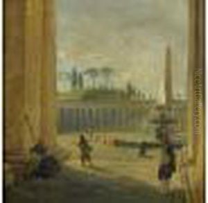 Vue De La Place Saint-pierre Avec Des Pelerins Sous La Colonnade