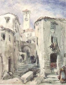 The Old Tower at Cannes, 1870 by William Simpson