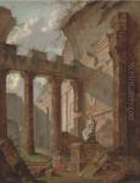 A Capriccio Of Classical Ruins With Figures By A Statue - view 1