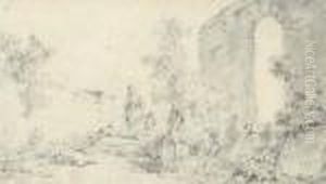 A Mother And Child Among by Hubert Robert
