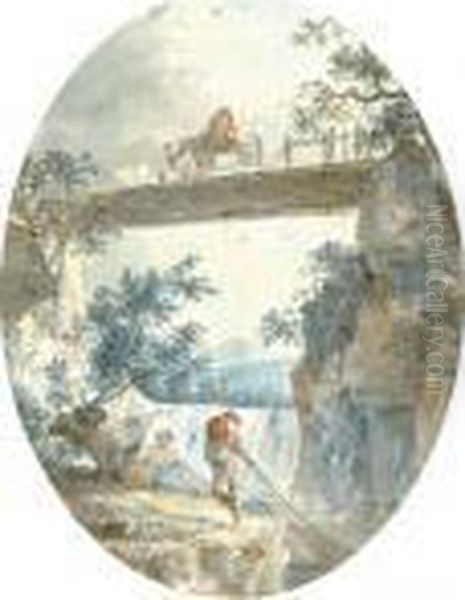 A River Landscape With A Fisherman Pulling In A Net - view 1