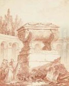 Un Paysage Romain Avec Un Sarcophage Dans Une Rotonde, Des Figures Sur La Gauche Un Paysage Romain Avec Un Sarcophage Dans Une Rotonde, Des Figures Sur La Gauche