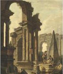 Figures Among Roman Ruins by Hubert Robert