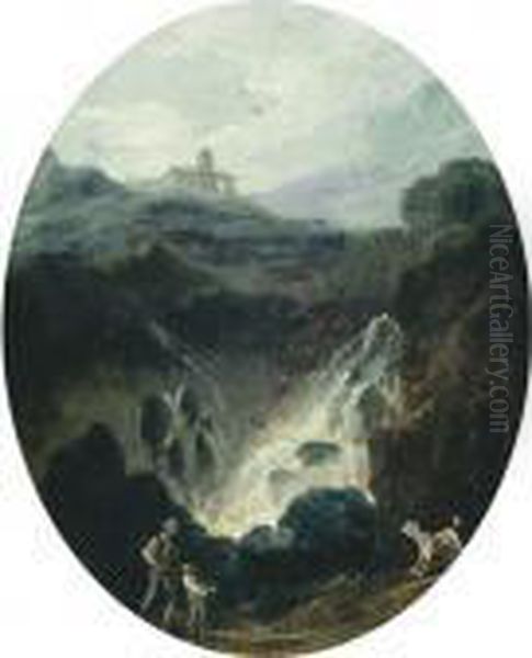 Deux Enfants Et Un Chien Au Pied D'une Cascade - view 1