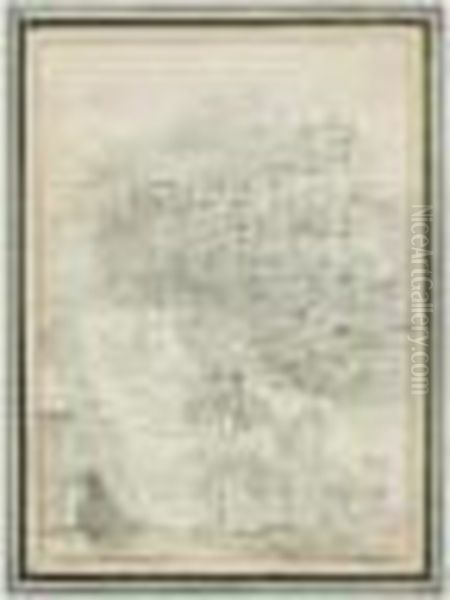 Feuille De Croquis: Femme Lisant Sur Une Pierre Et Etude De Batiments - view 1