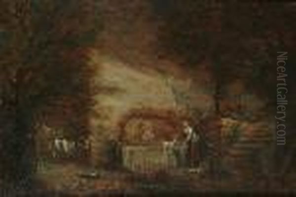 A Washerwoman At A Fountain With A Young Man Looking On - view 1