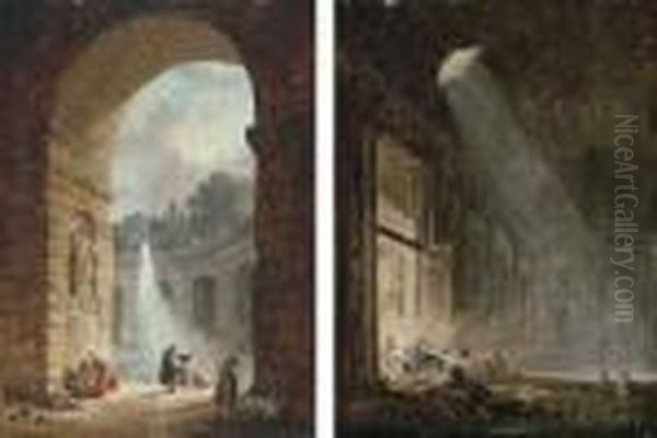 A Ruined Gallery With Shepherds By A Fountain - view 1