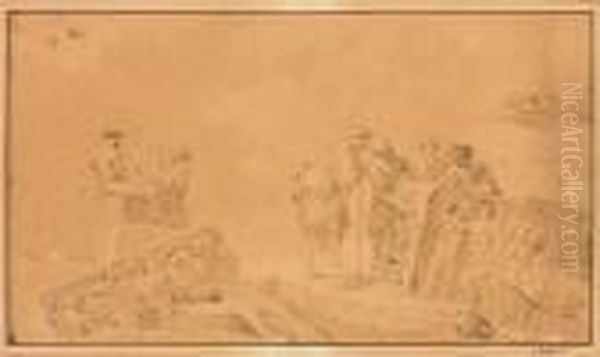Groupe De Personnages Decouvrant Des Ruines Sous La Conduite D'un Guide - view 1