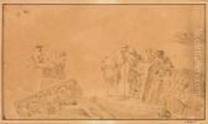 Groupe De Personnages Decouvrant Des Ruines Sous La Conduite D'un Guide thumbnail