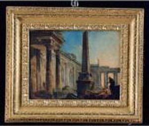 Capriccio Architettonico Con Tempio, Obelisco E Figure by Hubert Robert