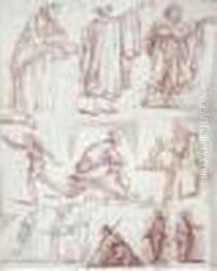 Neuf Etudes De Personnages Assemblees Sur Un Montage Ancien