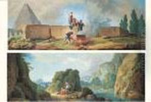 Obelisque Avec Des Personnages Autour D'un Brasero