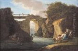Paesaggio Con Ponte E Figure by Hubert Robert