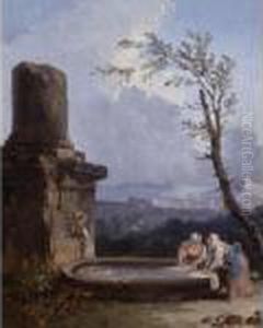 Washerwomen At A Fountain by Hubert Robert