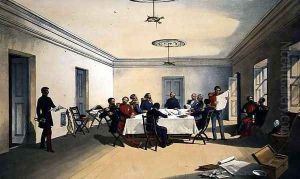 Interior of Lord Raglans Head Quarters, plate from The Seat of War in the East, pub. by Paul and Dominic Colnaghi and Co., 1856 by William Simpson