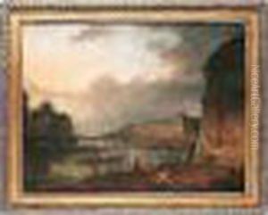 Paris, A View Of The Seine At Sunset With The Musee Du Louvre by Hubert Robert