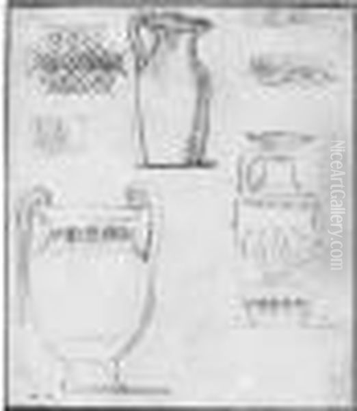 Etudes De Vases Et D'ornements
Antiques. Groupe De Trois Femmes Et Un Chien, Et Etudes De Vases - view 1