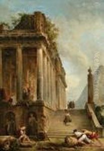 A Capriccio Of A Ruined Classical Temple And A Pyramid With A Flight Of Steps