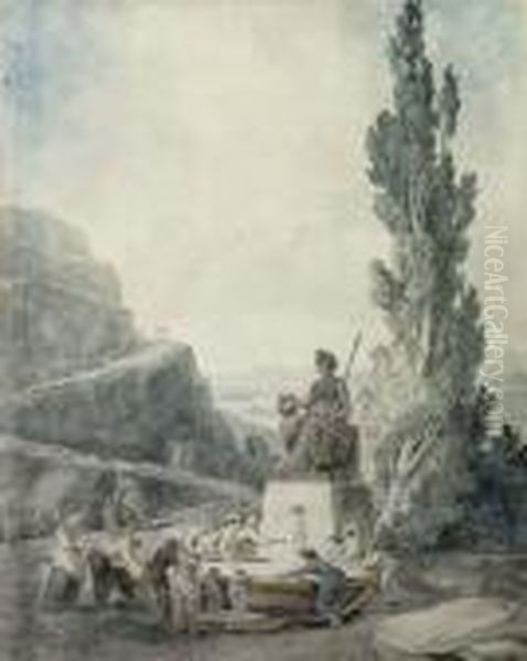Sans Culottes Drinking At A Fountain - view 1