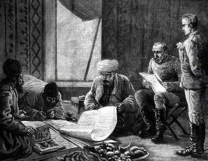 Writing out the Treaty of Peace at Gundamuk in 1879 by William Simpson