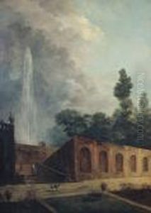 Figures In A Terraced Garden By A Fountain
