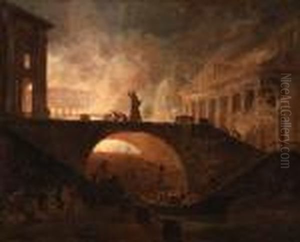 An Architectural Fantasy Of Rome
With The Colosseum Ablaze, St.peter's And The Pantheon Beyond - view 1